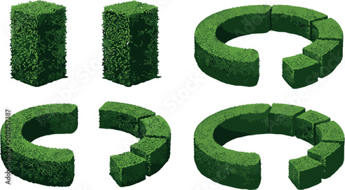 Foto Green Topiary Hedge Shapes Set Featuring Rectangular Circular and C-Shaped Garde