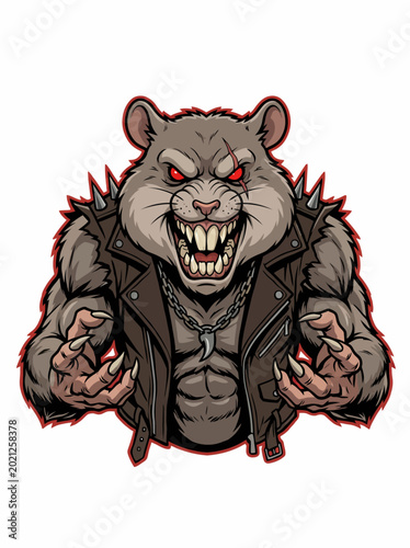 Bilde på lerret Furious cartoon rat in leather jacket.