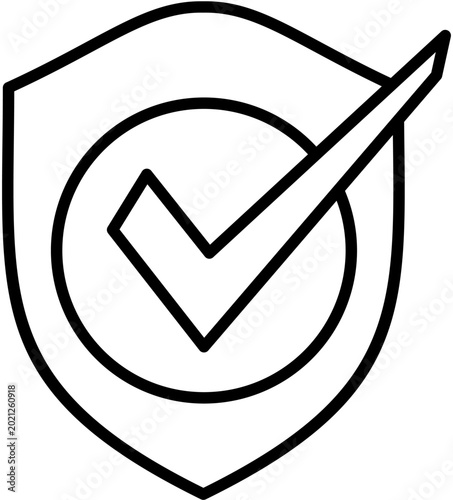Security Shield Check Mark Line Icon – Protection Verification Symbol