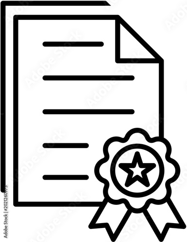 Certified Document Line Icon with Award Badge and Official Approval Symbol