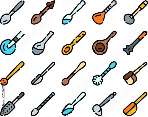 Photography Kitchen flatware spoons collection features a variety of different designs, shap