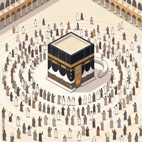 Pilgrims gather around the Kaaba in Mecca during Hajj ritual ceremony