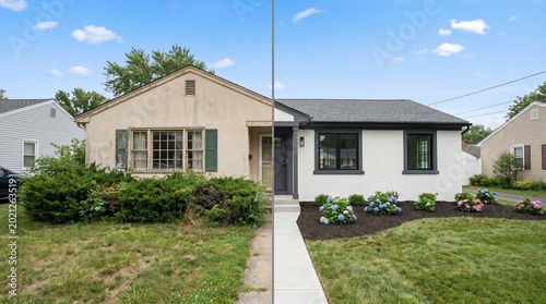 Before and After Renovation of a House Exterior with Modern Redesign