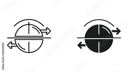 Bild auf Leinwand Black and white line icons of two globe symbols with arrows rotating around them