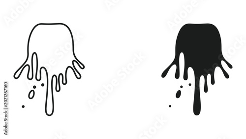 Bild auf Leinwand Black and white paint splatter icons with drips and drops on white background