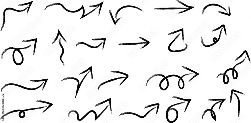 Fototapeta premium Hand drawn brush stroke arrows vector set