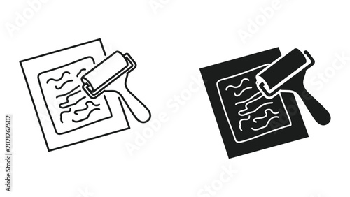 Bild auf Leinwand Vector illustrations of brayer roller stamp on paper in black and white