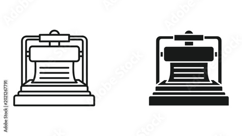 Tableau sur toile Black and white line icons of two printer machines with paper output