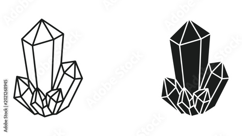 Fotografía Black and white crystal cluster illustrations on white background for design ele