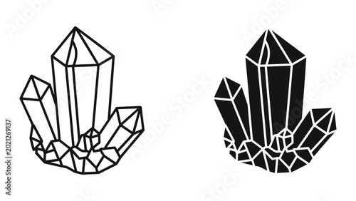 Bild auf Leinwand Black and white crystal cluster illustrations on isolated white background for d