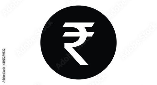 indian rupee symbol icon white on black circular background