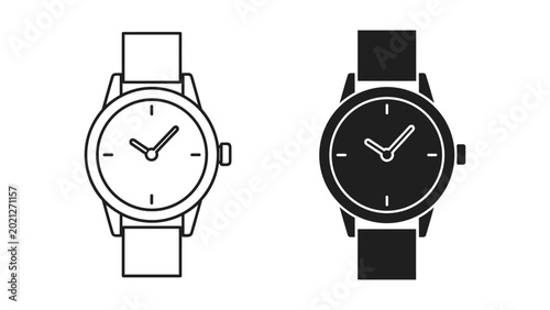 Konstfotografi Two watches with black and white outlines on white background