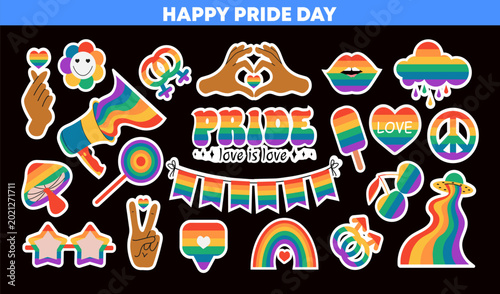 Cute doodle sticker vector set for pride celebration theme