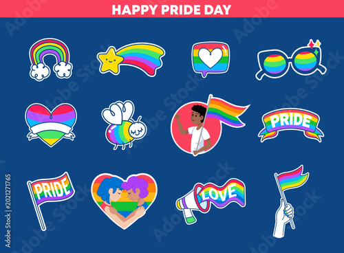 Cute sticker icon vector set for pride celebration theme