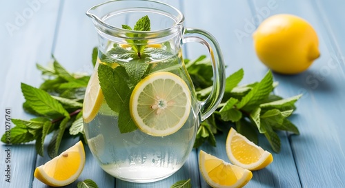 Refreshing pitcher of mint and lime infused water