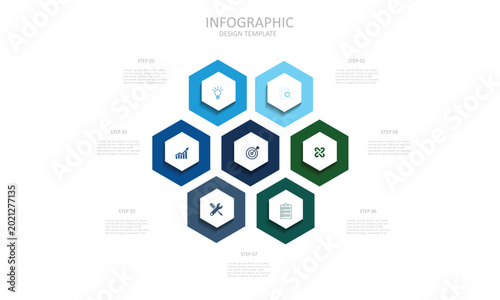 Infographic design template with place for your data. Business concept with 7 steps or options. Vector illustration.