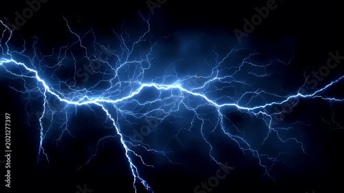 Fantasy wallpaper. A dramatic depiction of a lightning strike. The main subject is a striking display of bright blue lightning bolts striking against a deep black background.