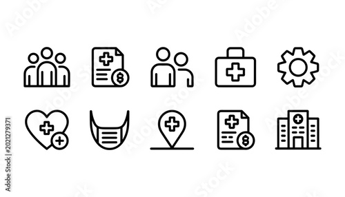 Fotografía Medical healthcare icons in a clean line art style with a white background for d