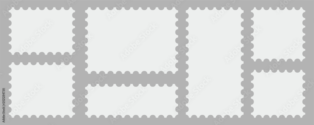 Obraz premium Set of Postage stamps template. Blank frame of postal stamp for mail envelope. Postage stamp frame with empty paper design space.