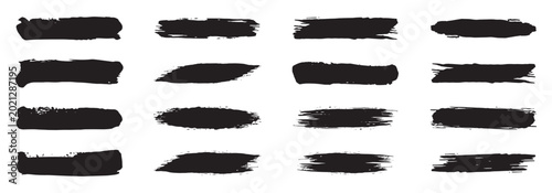 Bild auf Leinwand set of grunge black paint, ink brush strokes