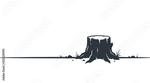 Foto Minimalist illustration of a tree stump on the ground.