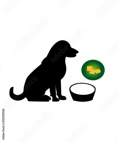 Dog Silhouette with Milk and Biscuit Vector Illustration for Pet Feeding Concept