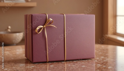 A beautifully wrapped gift box on a table.