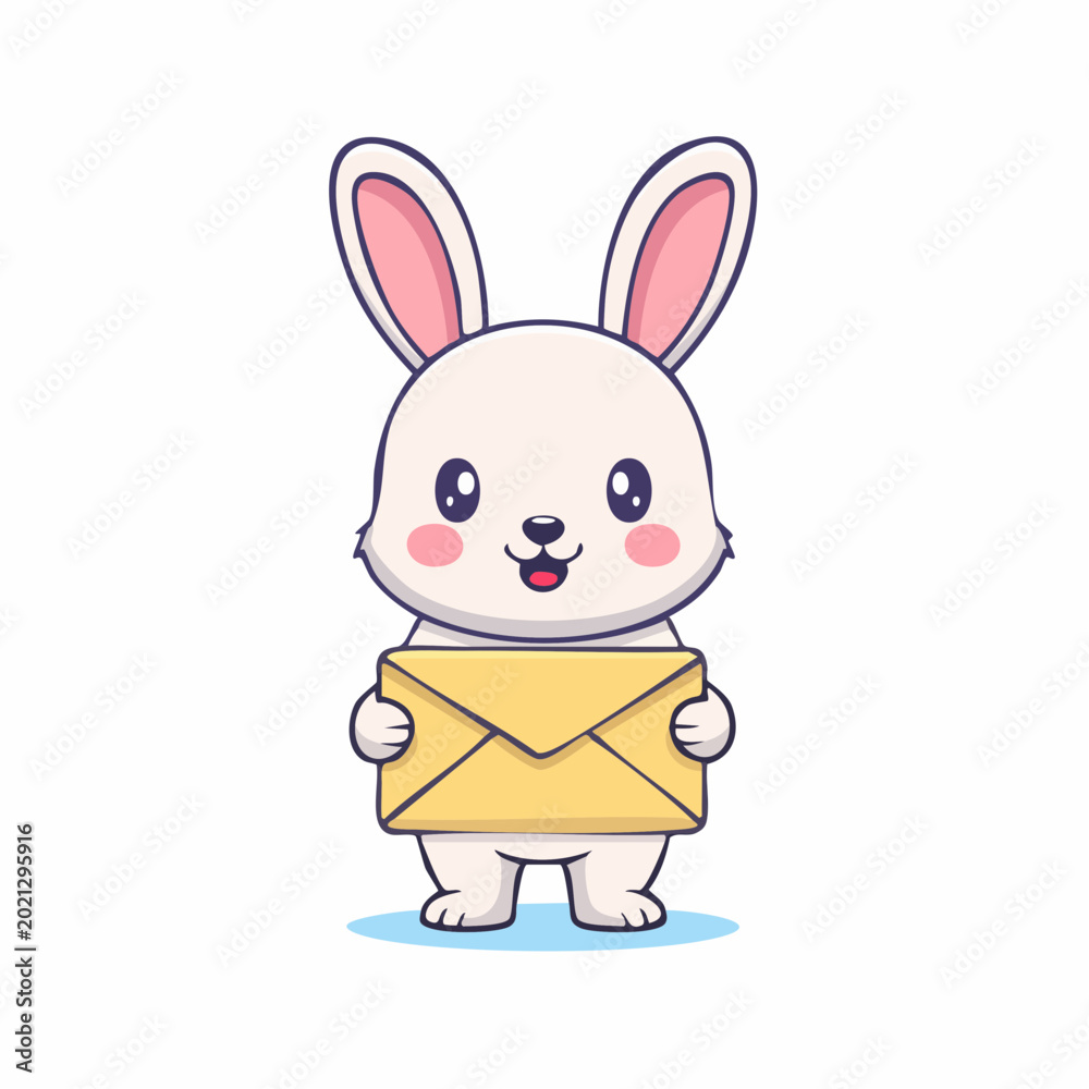 Obraz premium Cute cartoon rabbit holding a yellow envelope