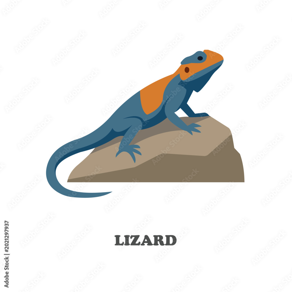 Obraz premium Lizard vector illustration in flat cartoon style. Reptile safari animal isolated on white background for zoo and educational graphics.