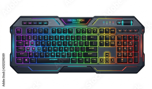 Tableau sur toile Futuristic RGB gaming keyboard with glowing LED lights mechanical computer devic