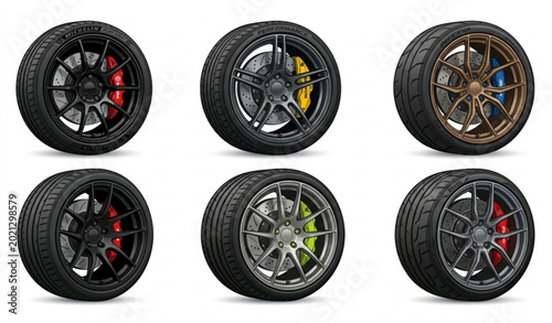 Konstfotografi Sport car wheels set performance alloy rims racing tires automotive tuning vecto