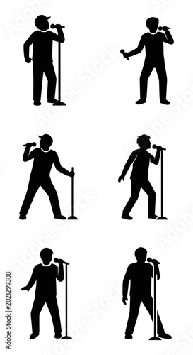 Singer Silhouette Collection: Male Performers with Microphones on Stands