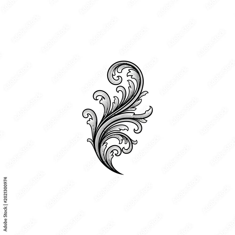 Fototapeta premium Black and white ornate leaf design.