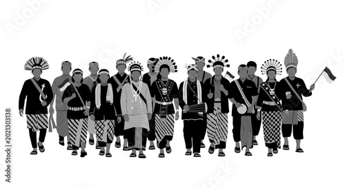 Canvas Print A group of Indonesian people wearing traditional cultural clothing and headdresses