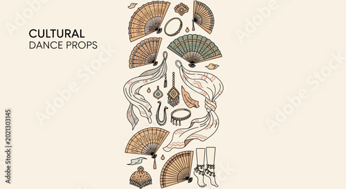 Εκτύπωση καμβά Set of Traditional Cultural Dance Props Featuring Hand Fans and Accessories