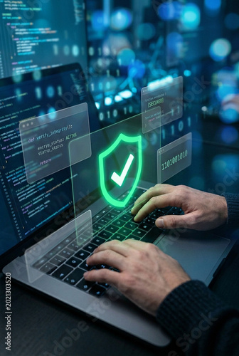 Secure Network Protection Concept with Glowing Cyber Security Shield Interface