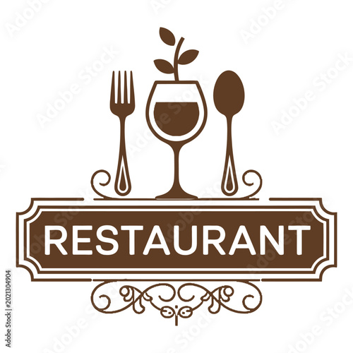 Elegant restaurant logo with wine glass and utensils