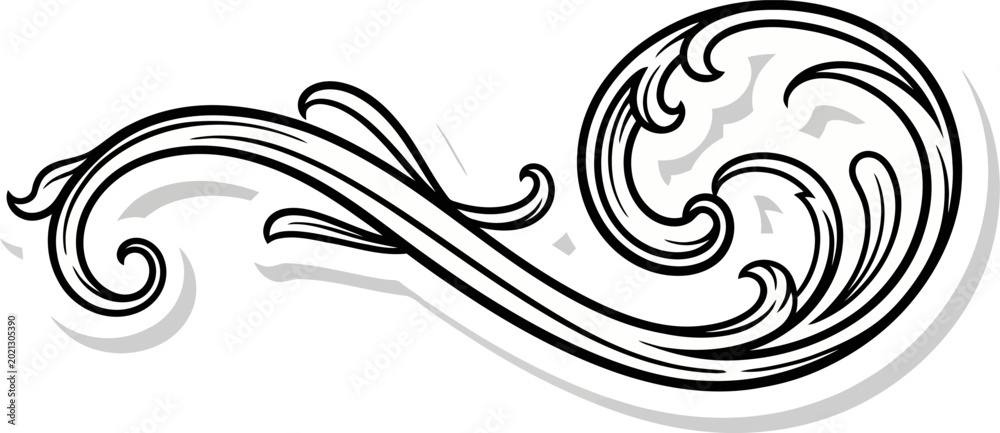 Fototapeta premium Black swirling wave decorative design element.