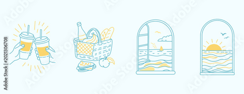 Summer Vacation Window and Picnic Illustration Set