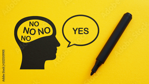 Foto People Pleasing and Difficulty Saying No Concept with Human Mind Silhouette, Fea