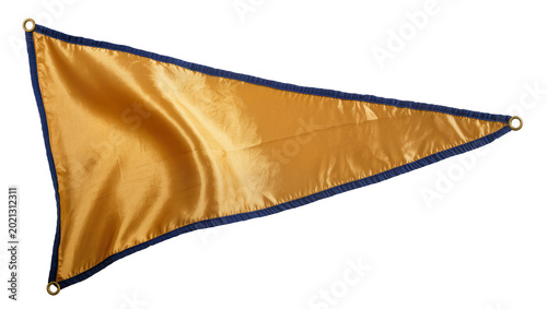 Quadro em tela Golden triangular pennant flag with navy blue trim and grommets, isolated on tra