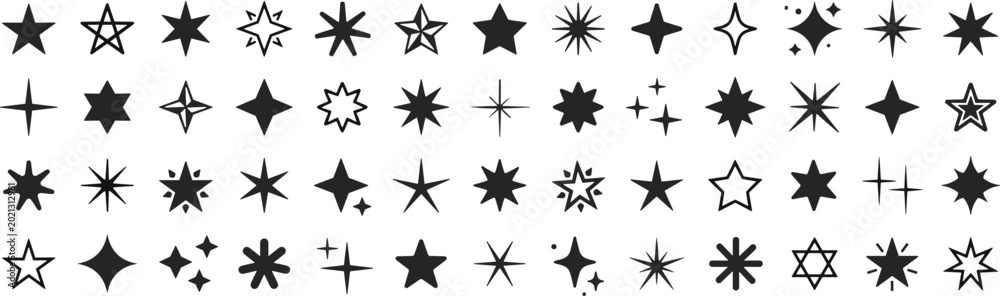 Fototapeta premium Star sparkle icon collection celestial shape design decorative shining element cosmic pattern abstract vector illustration graphic art