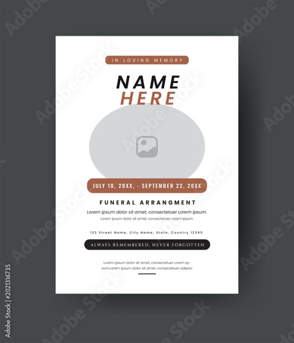 Funeral Template for Memorial Program. Minimalist Funeral ainvitation Card Bifold Brochure Design Layout.