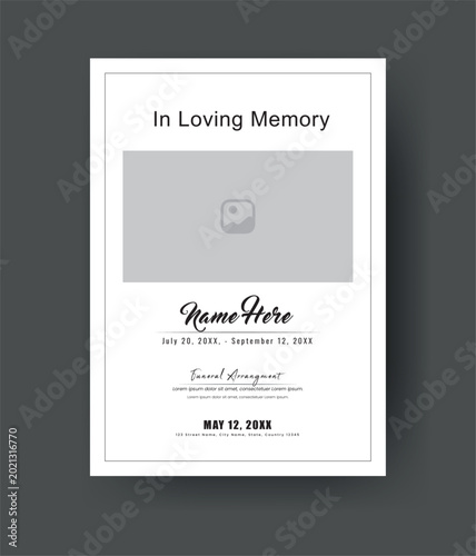 Funeral Template for Memorial Program. Minimalist Funeral ainvitation Card Bifold Brochure Design Layout.