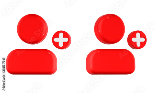 users add icon 3d render red color