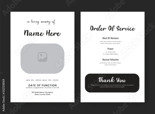 Funeral Template for Memorial Program. Minimalist Funeral ainvitation Card Bifold Brochure Design Layout.
