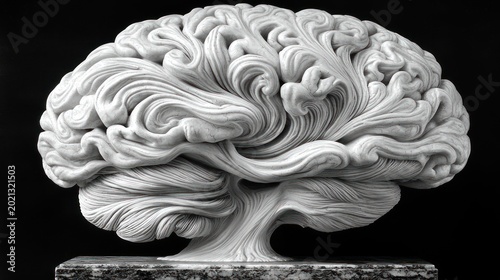 A surreal brain sculpture, resembling both a tree and cerebral structure