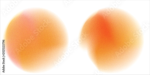 Orange circle gradient noise gradation. Abstract color watercolor blur mesh shape on white background. Gradient aura, grain neon blob with noise effect vector illustration.