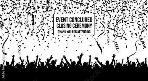 Konstfotografi Silhouette crowd celebrating with falling confetti at event closing ceremony