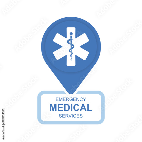 Emergency medical services sign, ambulance and first responders emblem, EMS rescue operations with paramedic assistance